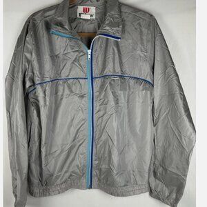 Vtg 80s Wilson Gray Blue Nylon Windbreaker Jacket Mens M Lightweight Zip Japan